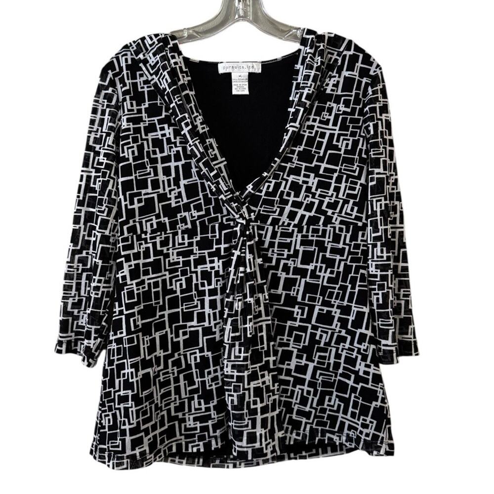 Pursuits ltd Women Size Medium V Neck‎ Blouse Nylon Lined Business Casual City